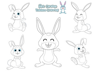 Coloring the Cute Rabbits Cartoon Set. Educational Game for Kids. Vector illustration With Cartoon Happy Animal