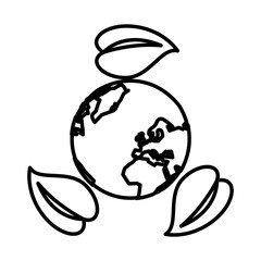 world planet earth with leafs plant