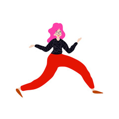 Cheerful dancing women. vector. flat illustration of young girl dance with smile face