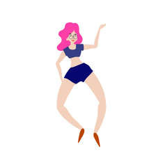 Cheerful dancing women. vector. flat illustration of young girl dance with smile face