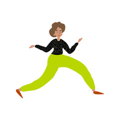 Cheerful dancing women. vector. flat illustration of young girl dance with smile face