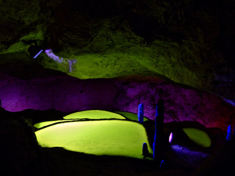 Light Abstract Nature Art Aurora Landscape Cave Dark Lights Water Green Cova De Can Mar&ccedil;&agrave; North Of The Island Port De San Miguel Yellow Purple Blue Ibiza Town in Ibiza - IBZ