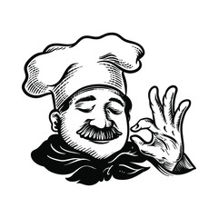 Vector illustration of chef with okay delicious hand sign