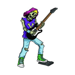 Fototapeta premium Vector illustration of skull rocker playing guitar