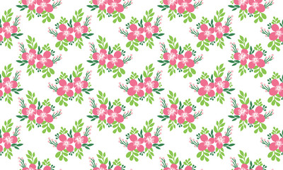 Spring floral pattern background, with leaf and flower elegant drawing.