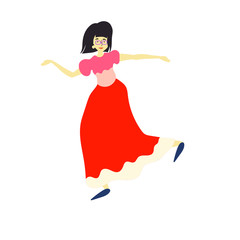 Cheerful dancing women. vector. flat illustration of young girl dance with smile face