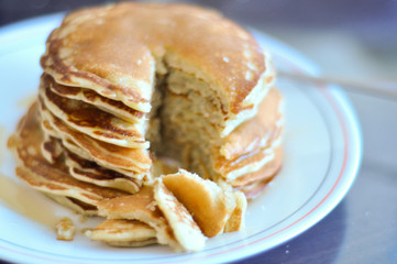 Pile of Fresh Pancakes Sliced on Plate