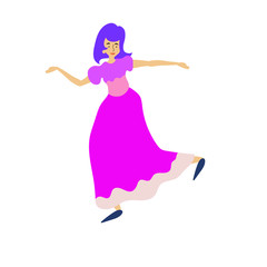 Cheerful dancing women. vector. flat illustration of young girl dance with smile face