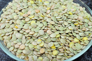 Green Lentils in a Glass Bowl