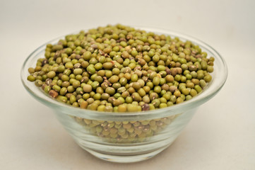 Organic Mung Beans in a clear glass bowl