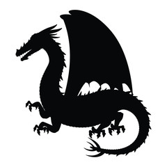 Naklejka premium Dragon silhouette vector, ancient monster