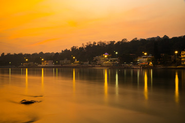Beautiful sunset view of the river Ganga in Rishikesh, India
