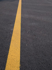 Yellow line across dark asphalt