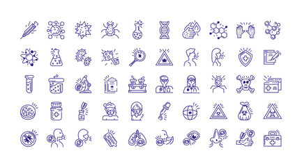 virus, chemistry and health icons set, line detail style
