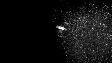 Metallic Silver-Black Basketball with Particles. 3D illustration. 3D CG. 3D high quality rendering.