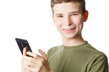 Teenager holds phone in his hands