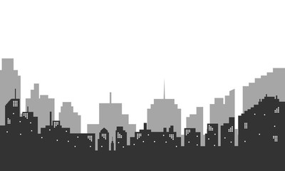 Silhouette city building in the morning and bright sky