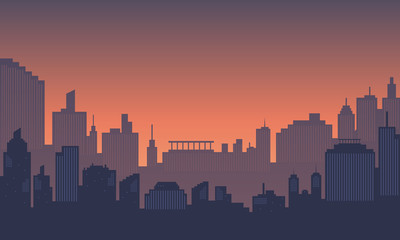 City building skyscraper in the morning with sunrise