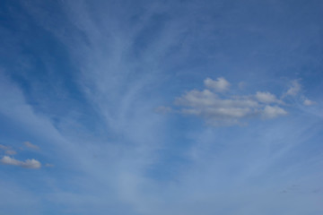 Beautiful blue sky and white fluffy clouds, Vibrant color sky with cloud on a sunny day, The morning sky with clouds in various shapes, Beautiful natural cirrus cloud background.