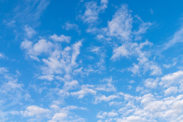 Blue sky and clouds on a clear day and good weather in the morning, fluffy and soft white clouds