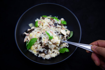 Chicken, bacon and mushroom risotto