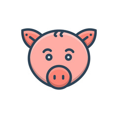 Color illustration icon for pig 