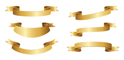 Gold ribbon for title, design of promotional products, use to highlight title or promotional information. Banner, ribbon for web or print, vector illustration.