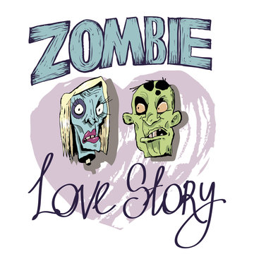 Image of a zombie married couple, love story. Color illustration, design of web pages and paper publications, branded products, stickers, poster.