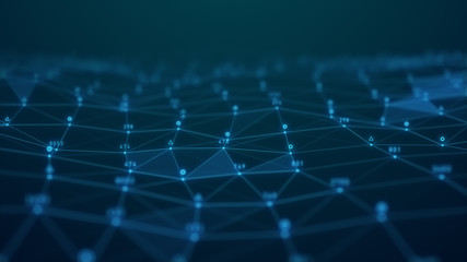 Obraz premium abstrakcyjna geometria splotu tło danych łączących koncepcja technologii cyfrowej sieci komunikacyjnej ruchoma linia i kropka