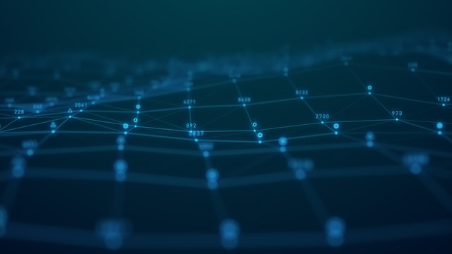 abstract plexus geometry data background connecting technology concept digital communication network moving line and dot