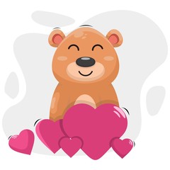 adorable bear with love cartoon vector