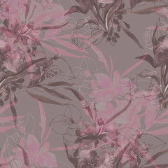 Spring flowers. Seamless pattern. Pattern on white and color background.
