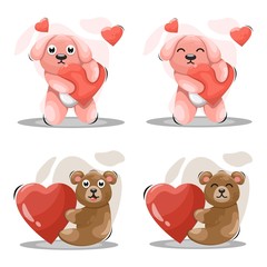 adorable dog and bear with love cartoon vector