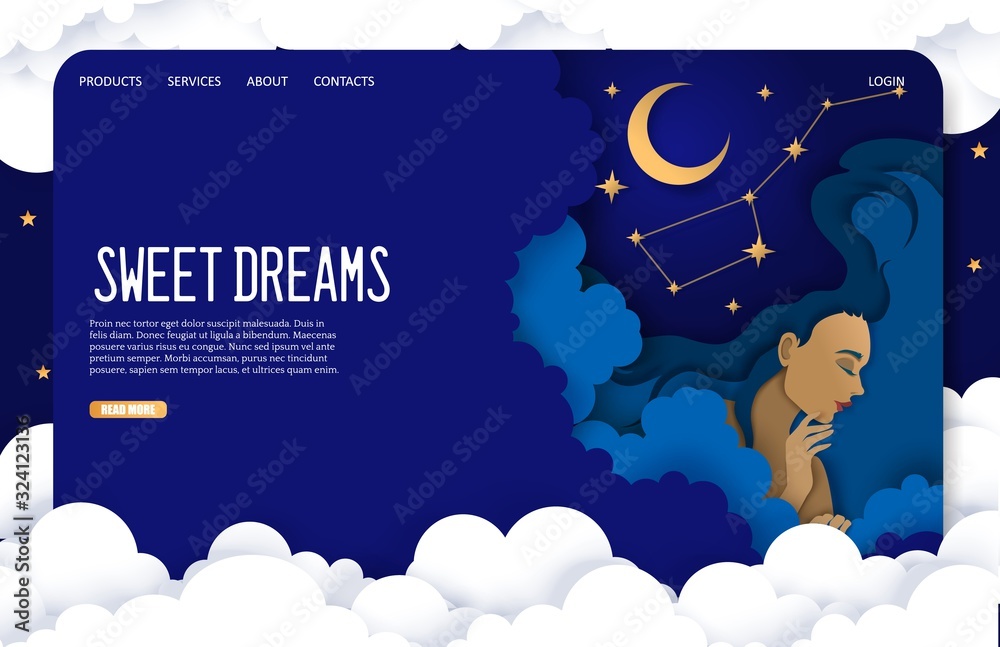 Wall mural sweet dreams vector website landing page design template