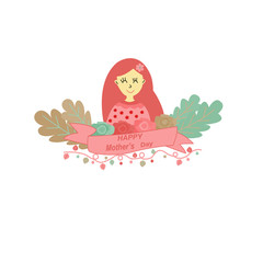 Happy Mother’s day card  illustration. Mom decoration with flowers and quote “Happy Mother’s day” on white background. Vector illustration.