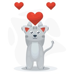 cute cat and love cartoon vector