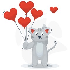cute cat and balloon love cartoon vector