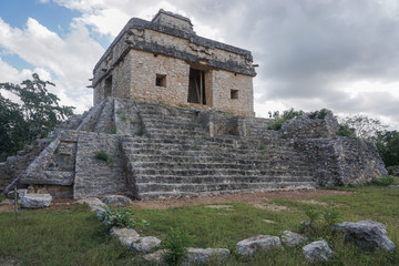 Fototapeta na wymiar Dzibilchaltun, Yucatan, Mexico: the Temple of the Seven Dolls, named for the effigies found at the site when the temple was discovered by archaeologists in the 1950s.