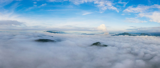 Panoramic Fog and clouds over Mountains