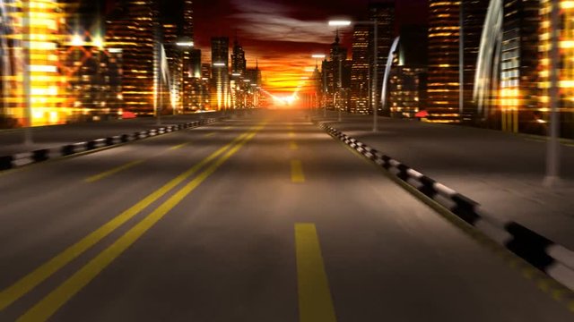 1st Person View Driving A City Street At Night Looping Animation