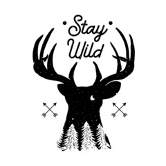 Hand Drawn Wilderness Quotes Stay Wild Deer Silhouette Vector