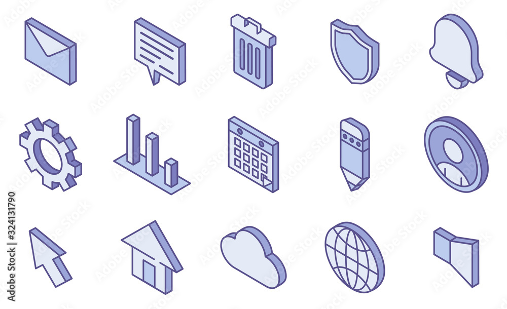 Aufkleber web ui isometric icon set. user interface line vector symbol collection, linear colorful pictogram p