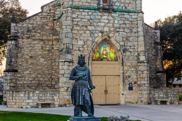 Statue of Saint Louis in front of the church of the same name, built in 1868 in Castroville Texas. 