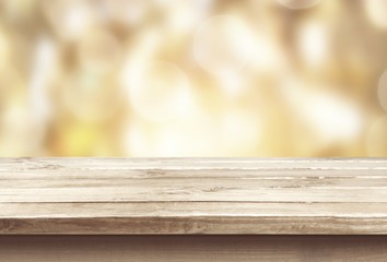 Wooden table and blur bokeh background