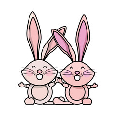 cute rabbits couple easter animals characters