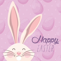 happy easter card with lettering and rabbit