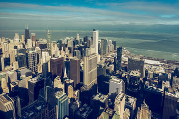 Fototapeta premium Chicago skyscrapers, winter downtown panorama