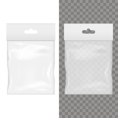 Blank of transparent plastic pocket bag with hand slot. Vector