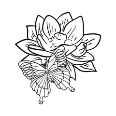 Vector Illustration Flower with Butterfly line drawing