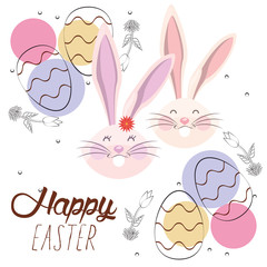 happy easter card with rabbits and eggs painted